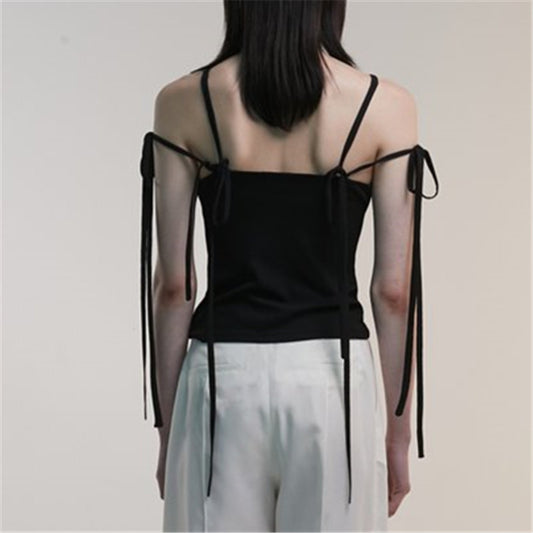 One-shoulder Trendy Lace-up Slim Fit Sleeveless Vest
