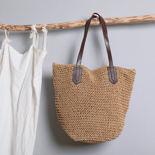 Women's Fashion Simple Large Capacity Retro Straw Bag