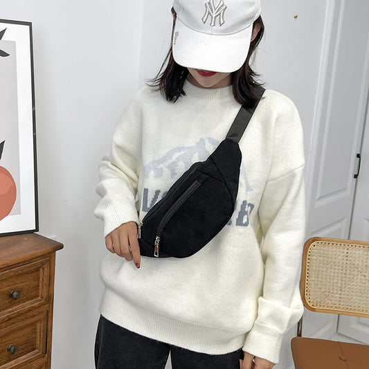 New Solid Color Simple Lightweight Strip Velvet Small Waist Bag