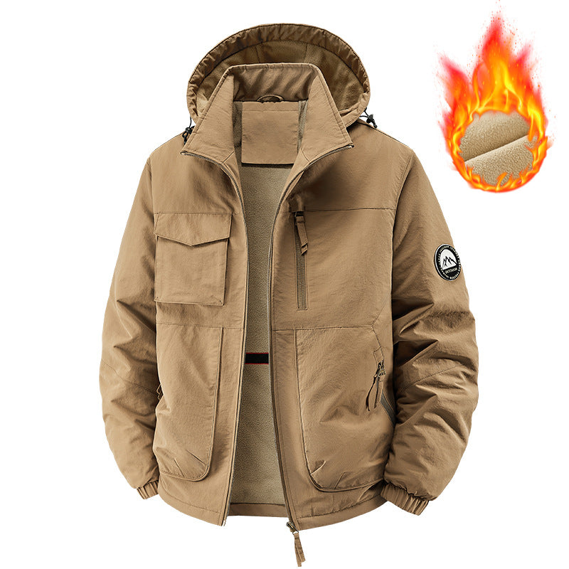 Men's Fleece-Lined Hooded Thermal Windproof Jacket Coat