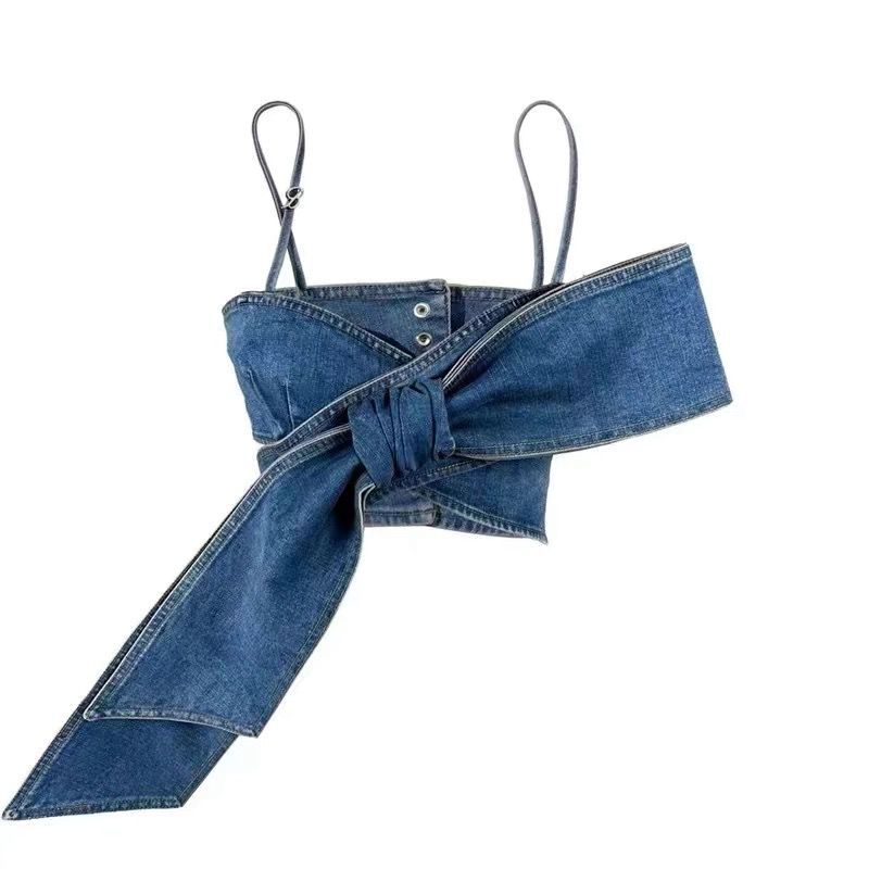 Sexet sød cool sløjfe denim ultrakort bandeau-top