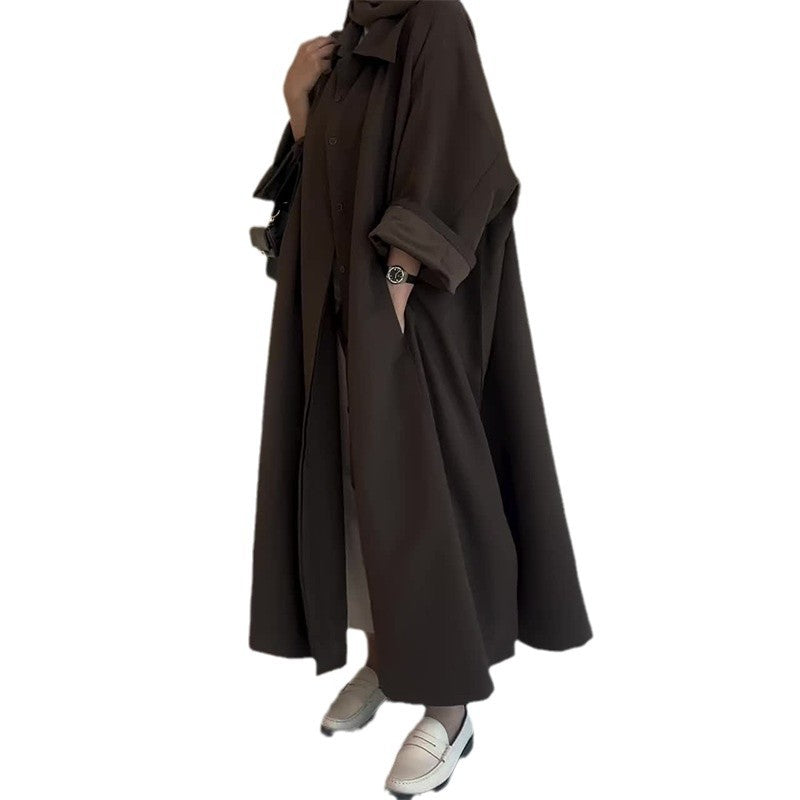 Solid Color Simple Style Loose Versatile Trench Coat Coat