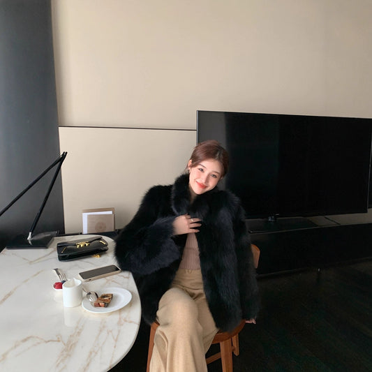 Fashion Stand Collar Furry Coat Women