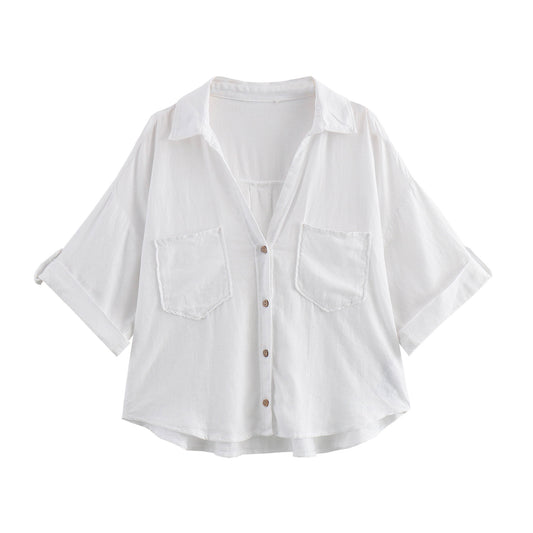 Retro Style Fashionable All-match Lapel Single Breasted Short Top