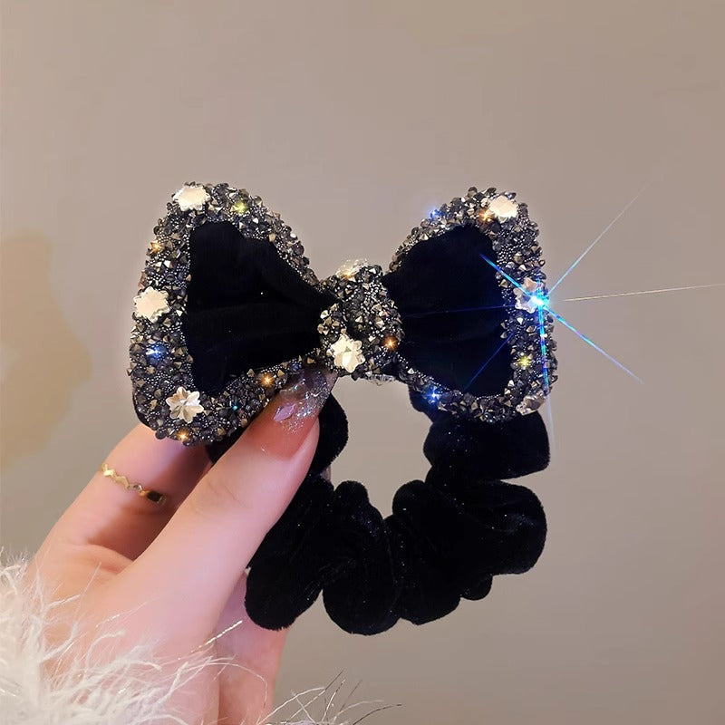 Red Velvet Rhinestone Scrunchie With A Rope Style Bowwomens Hair Accessory