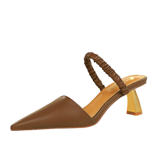 Shallow Mouth Pointed Toe Hollow One Word Belt Summer Sandals And Slippers