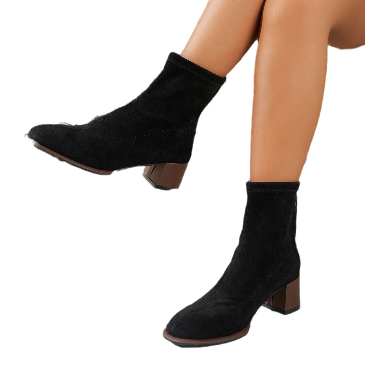 New Plus Size Autumn Round Head Chunky Heel Solid Color Women's Martin Boots