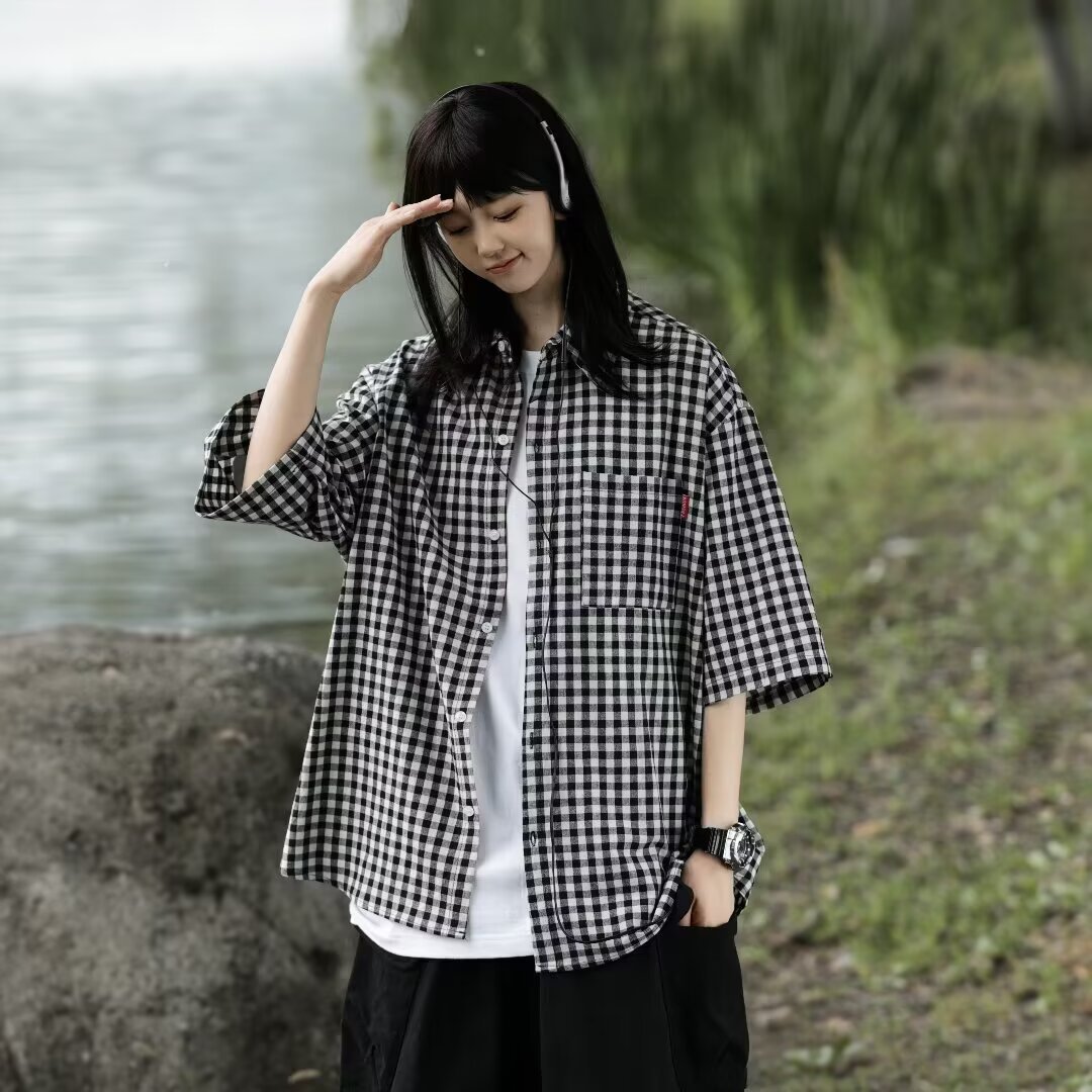 Retro Relaxed-fit Casual Three-quarter-sleeve Shirt
