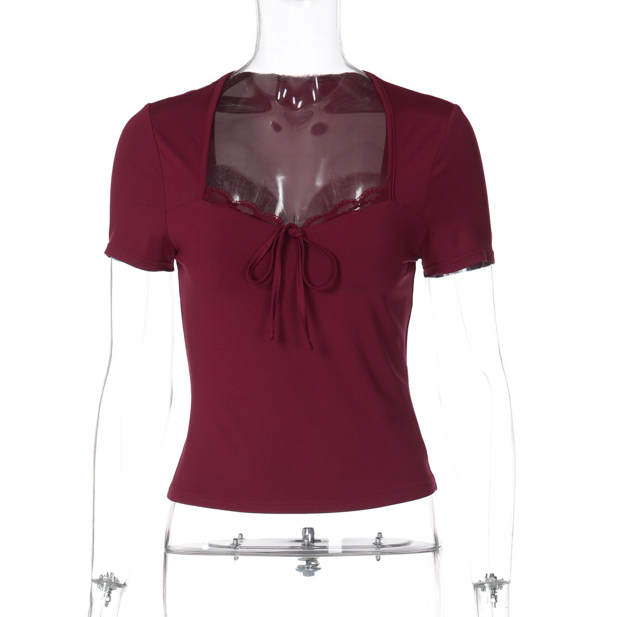 Women's Fashionable Lace-up Slim-fit Short-sleeve