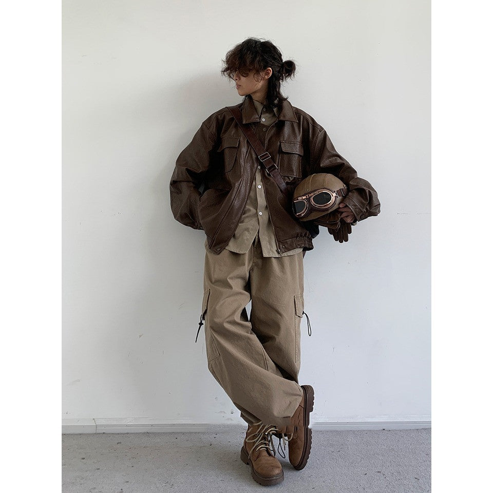 Stylish Neutral Brown Leather Jacket