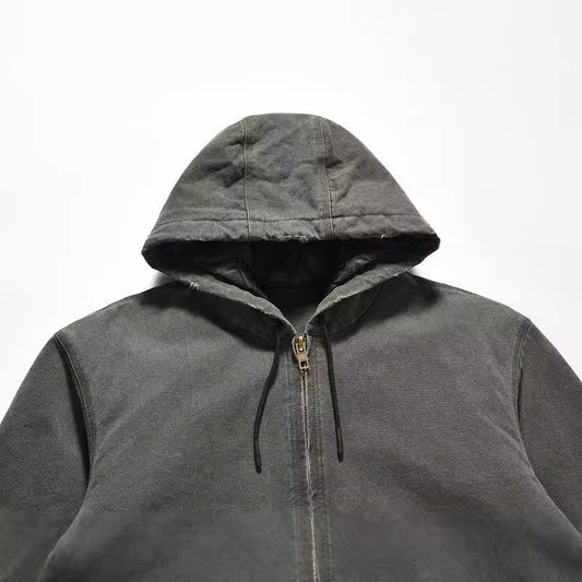 Vintage Worn Washed Hoodie With Drawstrings Jacket Loose Sweater Coat