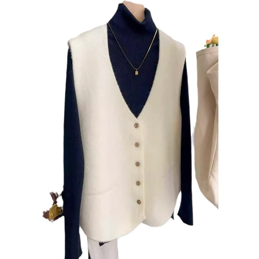 Simple All-match Solid Color And V-neck Knit Casual Women's Vest