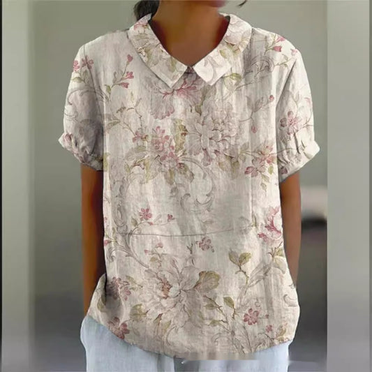 Summer Lapels Short Sleeve Elegant European And American Style Women Top