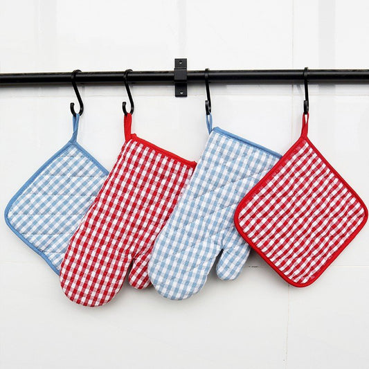 Cotton Yarn-dyed Plaid Baking Gloves Scald Preventing Met