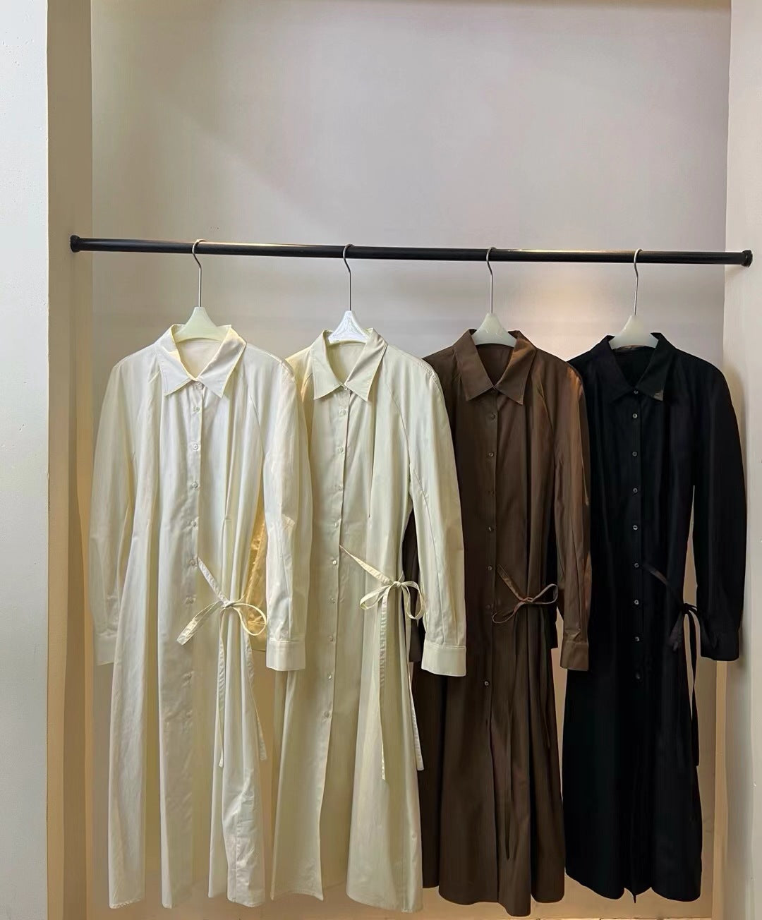 Cotton Brushed Three-dimensional Curved Sleeve Fitted Waist Shirt Dress Women