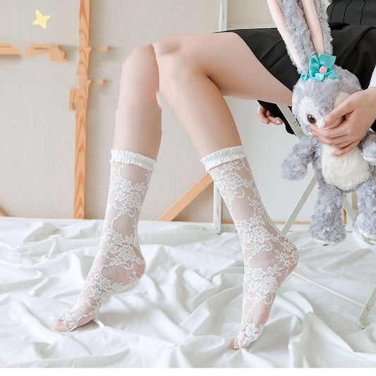 White Lolita Lace Socks Sweet Retro Calf Socks