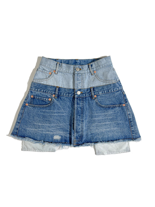 Spring And Summer Spliced Double Head Waist Denim Half Skirt