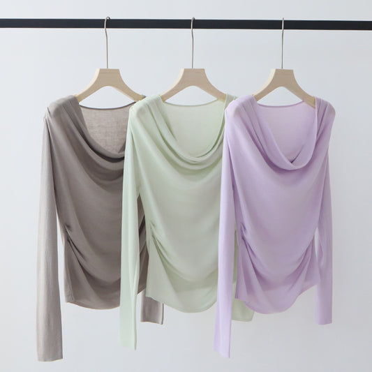 Tencel Blended Silk Long Sleeve Swing Collar Design High-grade Blouse