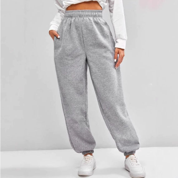 Women's Exercise Ankle-tied High Waist Velvet Padded V-shaped Waist Casual Pants