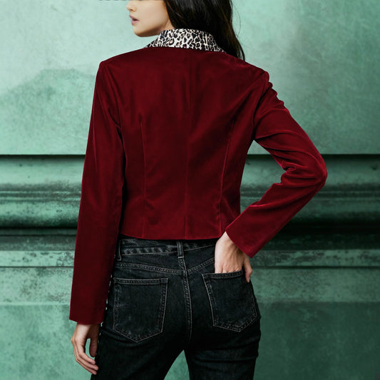 Womens Stylish Leopard-print Casual Loose Cropped Jacket