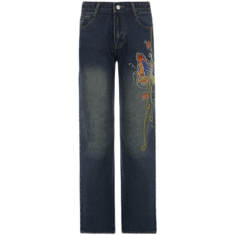 Fashion Women's Sexy High Waist Retro Individual Butterfly Print Bootcut Jeans