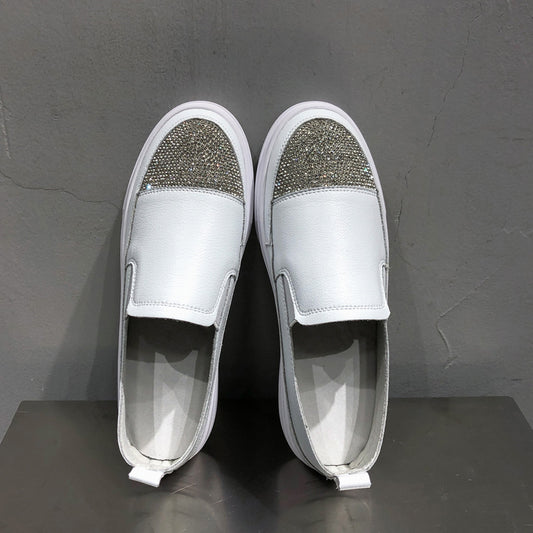 Women's Leather Slip-on Platform All-match White Shoes