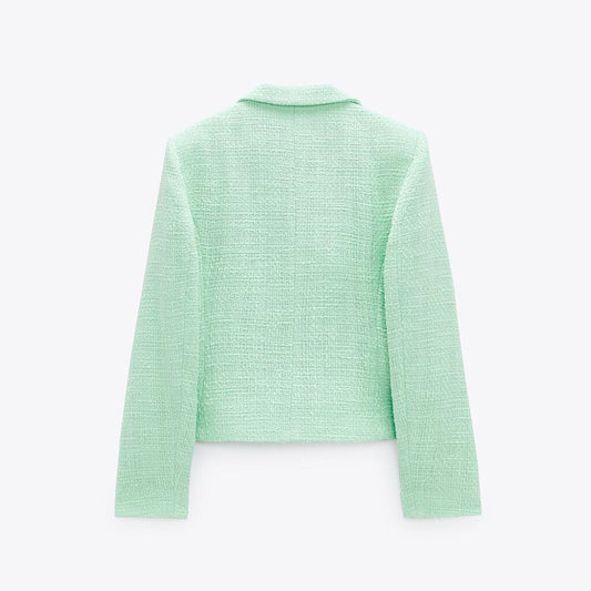 New Texture Double-breasted Short Green Suit Jacket Women