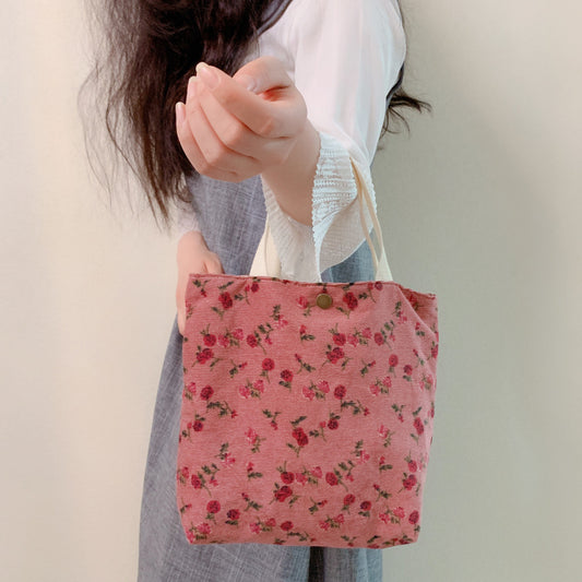 Autumn And Winter Literature And Art Flower Bag Simple Corduroy Fabric