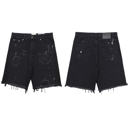 Paint-splashing Style Graffiti Camouflage Stitching Shorts