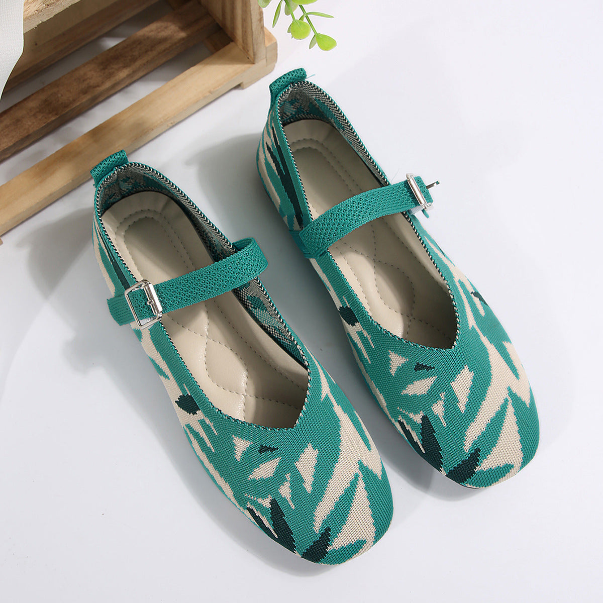 Square Toe Knitted Braided Non-slip Soft Soles Single-layer Shoes