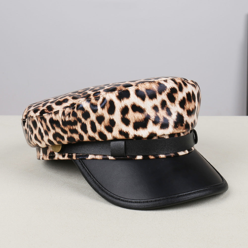 Rare Leopard-print Soft PU Leather Baseball Cap
