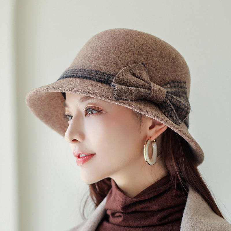 Ladies Fashion Bow Knot Wool Pot Hat
