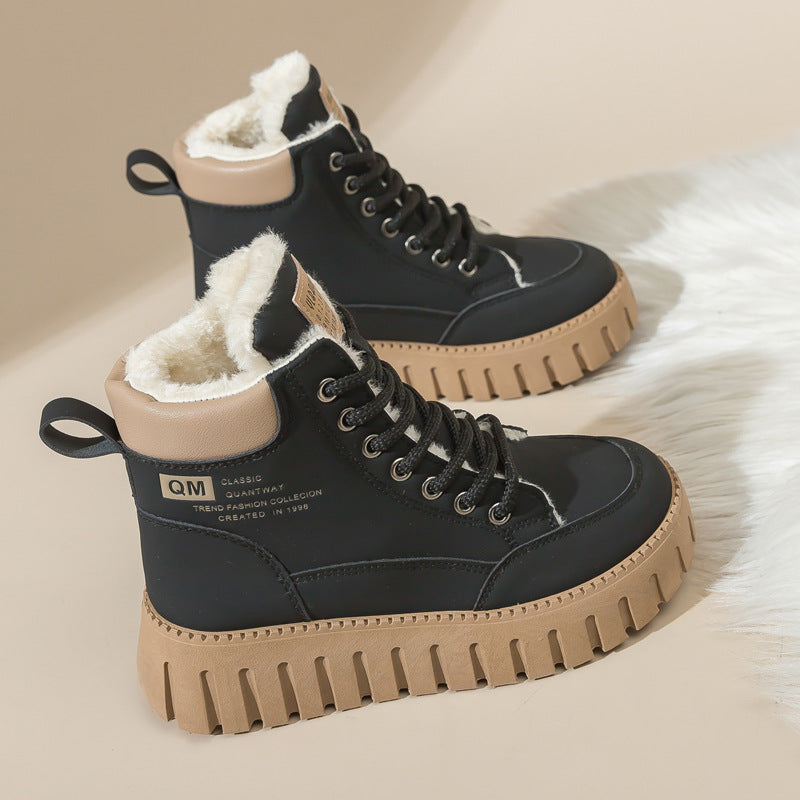 Velvet Cotton Shoes Women's Shoes British Style Martin Female Boots Booties