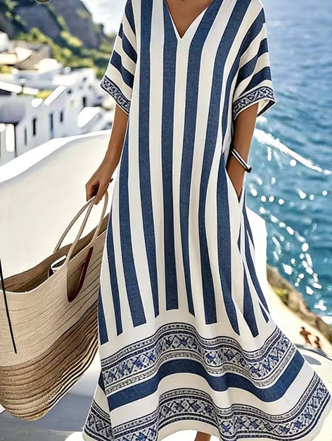 Women'S Casual Color-Block Striped Dress