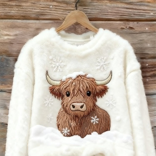 Sweet Crew-neck Top With A Snowman Design