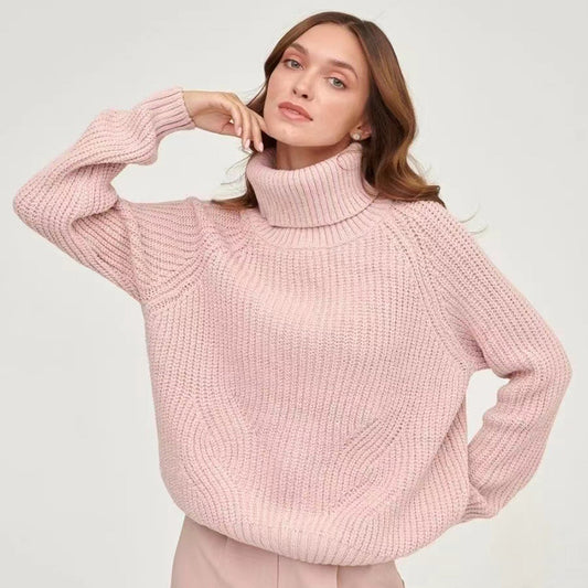High Neck Thickened Autumn And Winter Sweater Turtleneck Solid Color Casual Mid-length Sweater