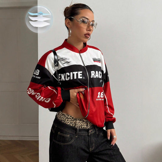 Fashionable Biker-style Long-sleeve Jacket With Letter Design And Zipper