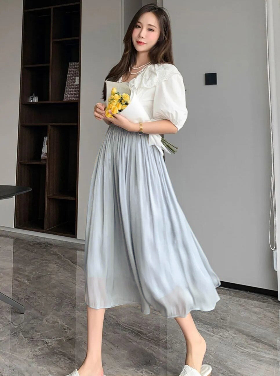 Solid Color Glossy Texture Skirt For Women