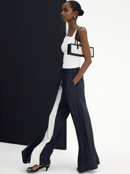 Loose Wide-leg Pants Women's Color Matching Silky Casual Trousers