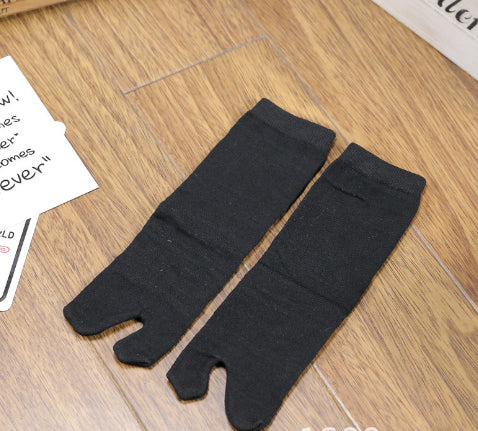 Split Toe Wooden Ear Double Needle Thin Sprout Solid Color Mid-calf Length Socks Bunching Socks Artistic Women's Socks