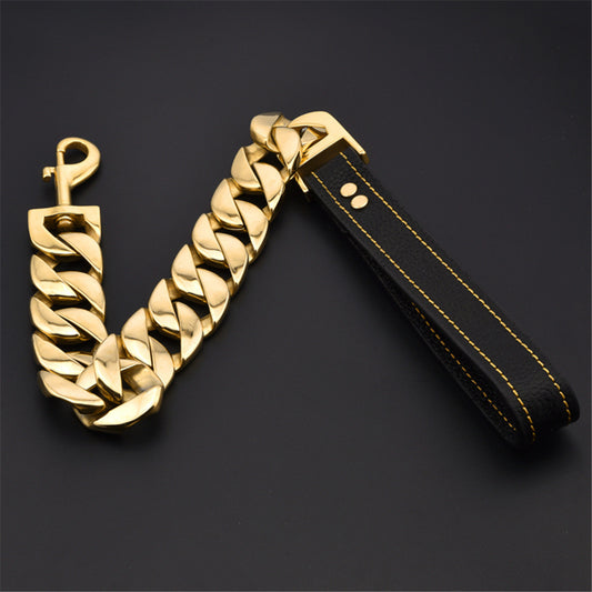 32MM Stainless Steel Cast Titanium Steel Dog Leash Gold Large Dog Hand Holding Rope