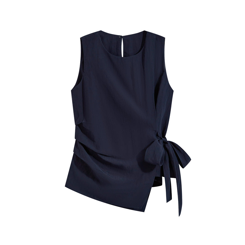 Women's Lace-up Sleeveless Shirt Irregular Cinched Top