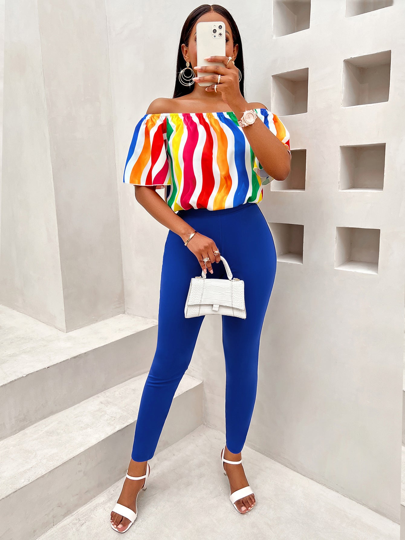 Casual Loose Off-shoulder Short Sleeve Matching Women's Suit