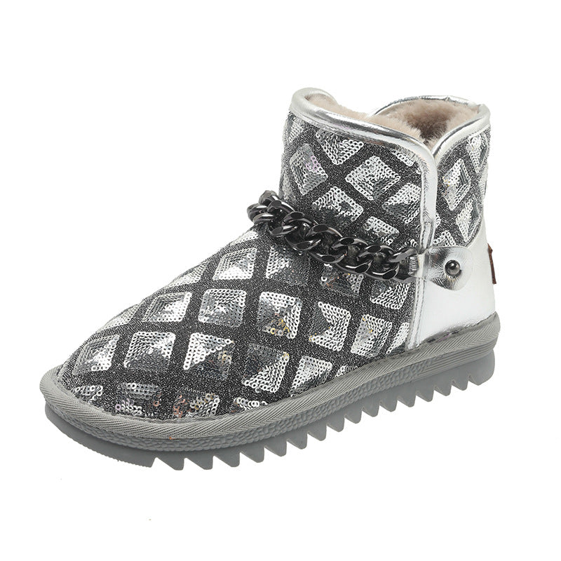 Winter New Korean Version Of The Chain Decorated Bread Shoes