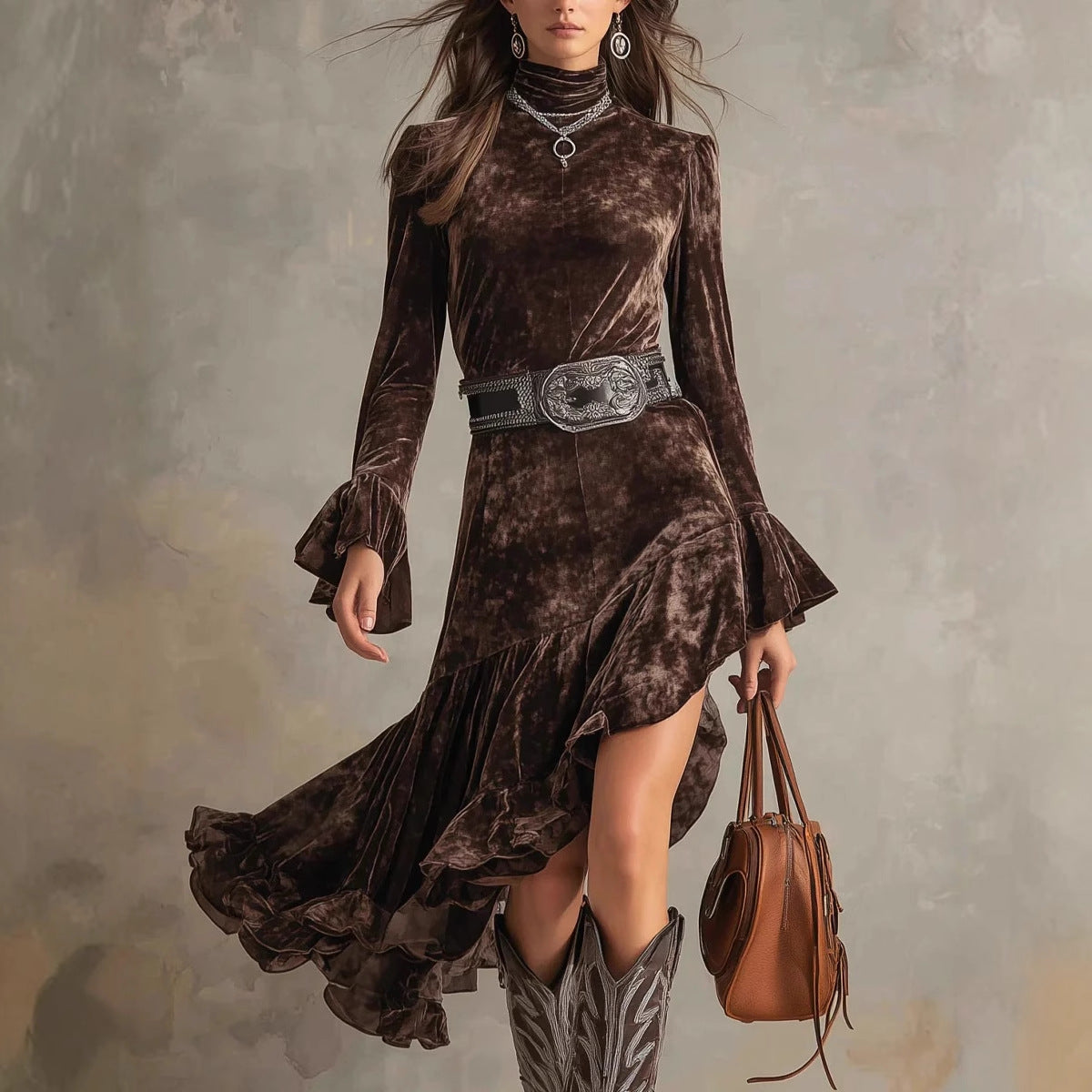 Elegant Long Dress For Women With A Fitted Waist And French Lace Details