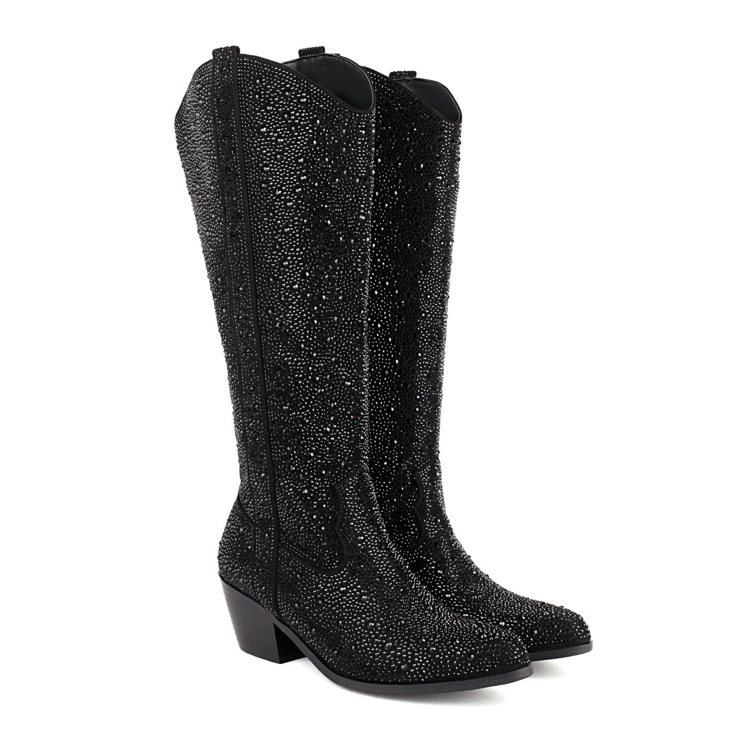 Shiny Rhinestone Ornament Large Size Thick Heel Women's Pointed-toe Boots
