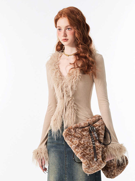 Woolen Sweater V-neck Lace Up Cardigan Long-sleeved Top