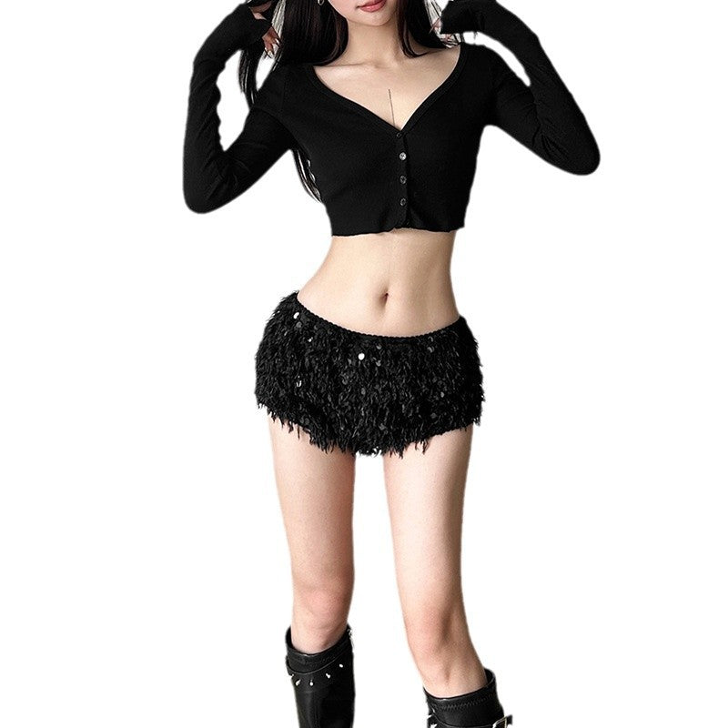 Womens Sexy Fashionable Casual Shorts With Feather Detailing