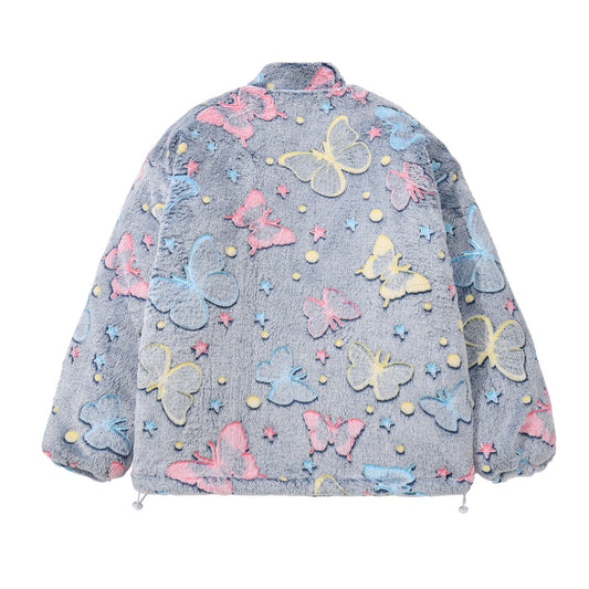 Faux Rabbit Fur Loose Casual Cotton-padded Clothes Embroidered Coat