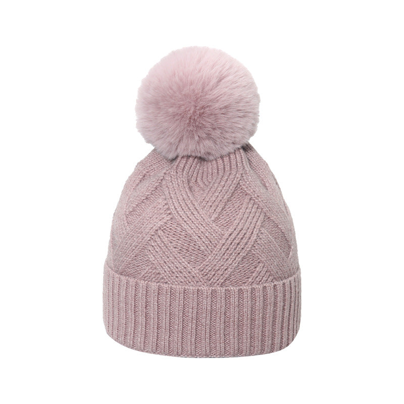 Trend Cross-border Fur Ball Woolen Cap Braiding Thread Plaid Knitted Hat